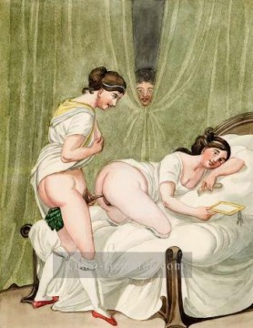 Nacktheit Werke - Erotische Szene Georg Emanuel Opiz Karikatur sexuell